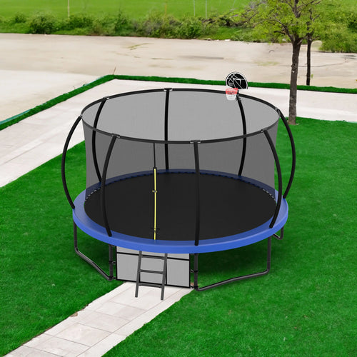12FT Recreational Kids Trampoline with Safety Enclosure Net & Ladder – Outdoor Next Gen Luxe Solutions
