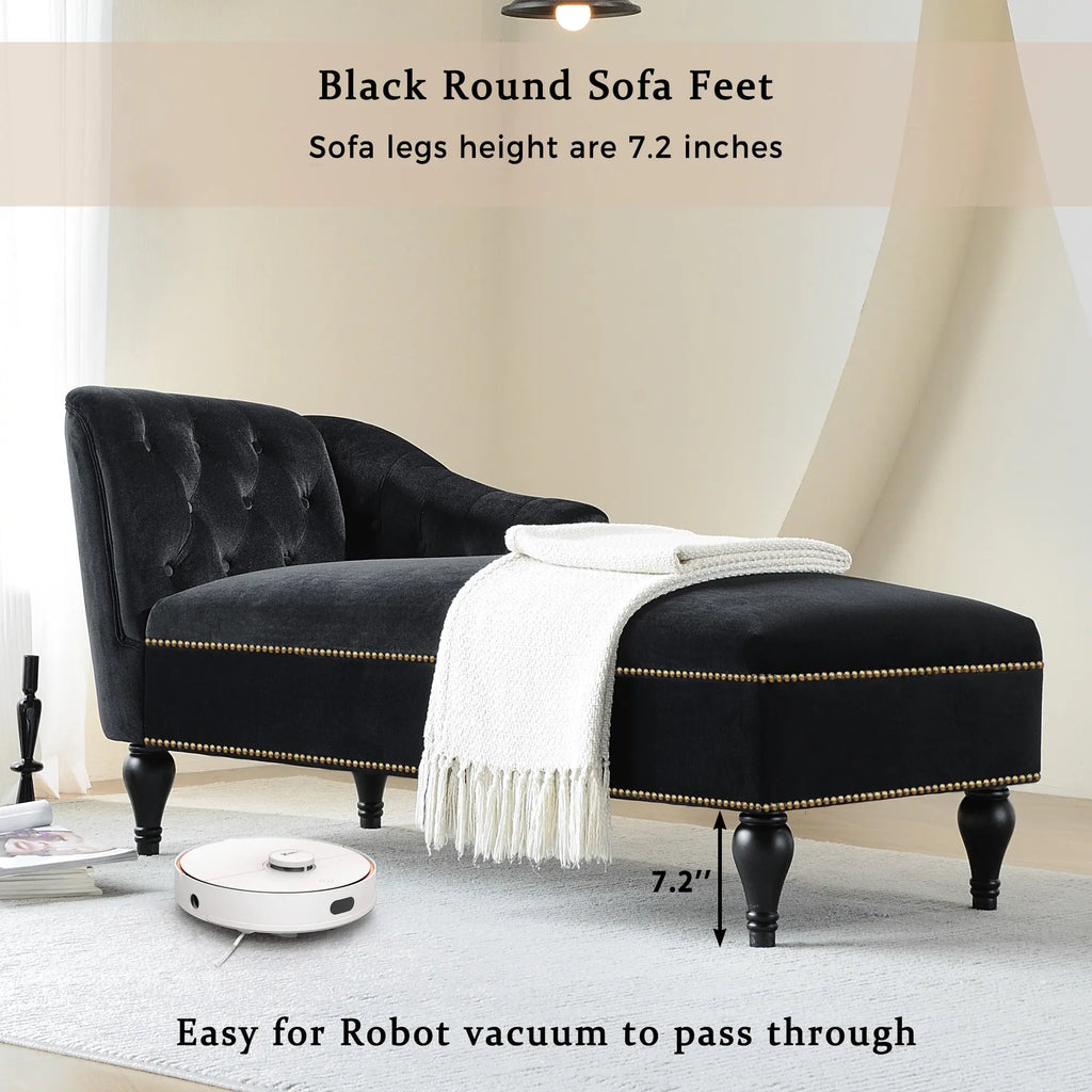 58 Inch Velvet Lounge Chair Button Tufted Right Arm Chaise with Nailhead Decoration Next Gen Luxe Solutions