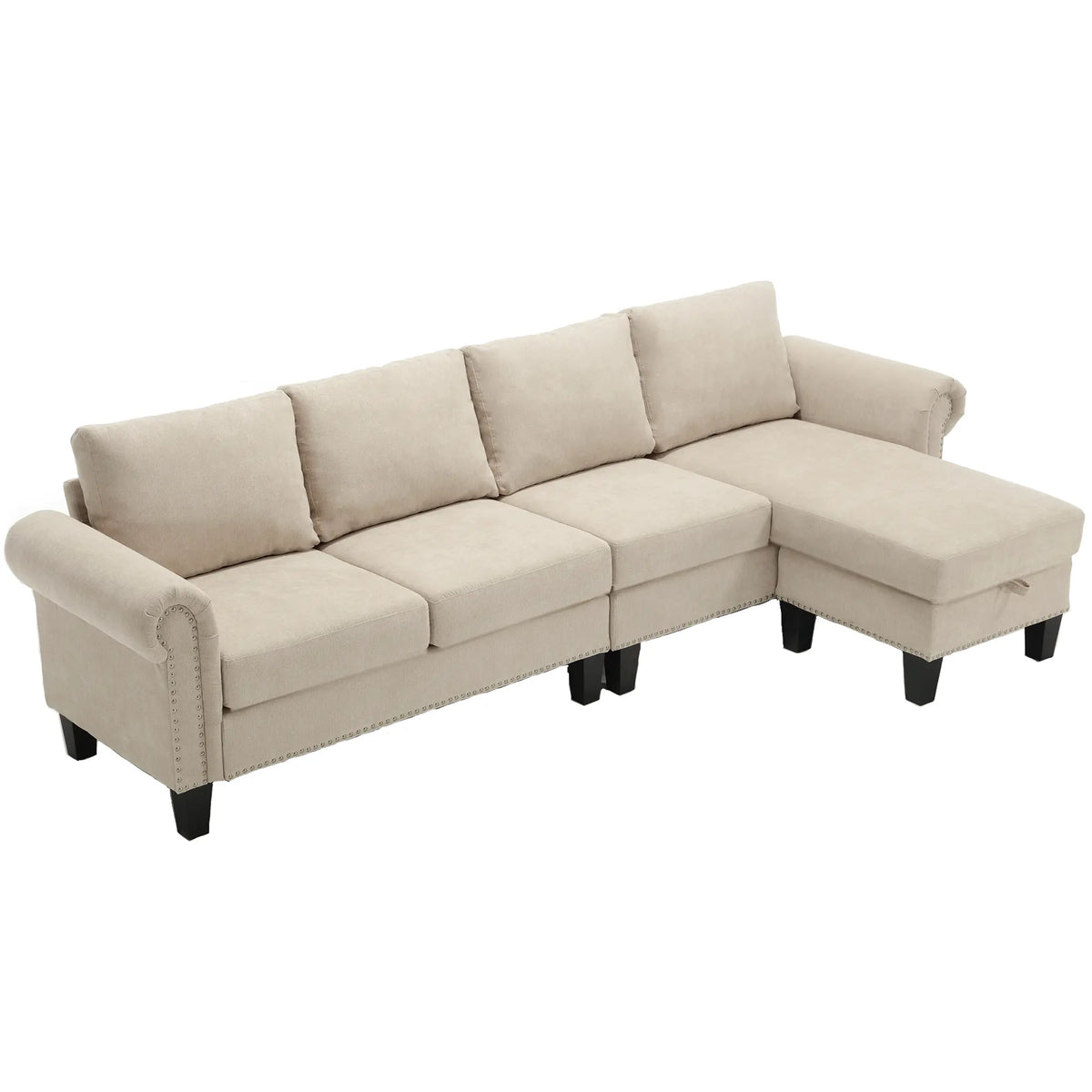 Convertible L-Shaped Sectional Sofa with Storage | 4-Seat Modern Linen Fabric Couch in Beige Next Gen Luxe Solutions