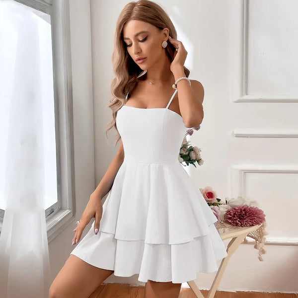 Women's Square Neck Suspender A-Line Mini Dress | High Waist Bow Tie, Pure Cotton – 8 Colors, XS–XL Next Gen Luxe Solutions