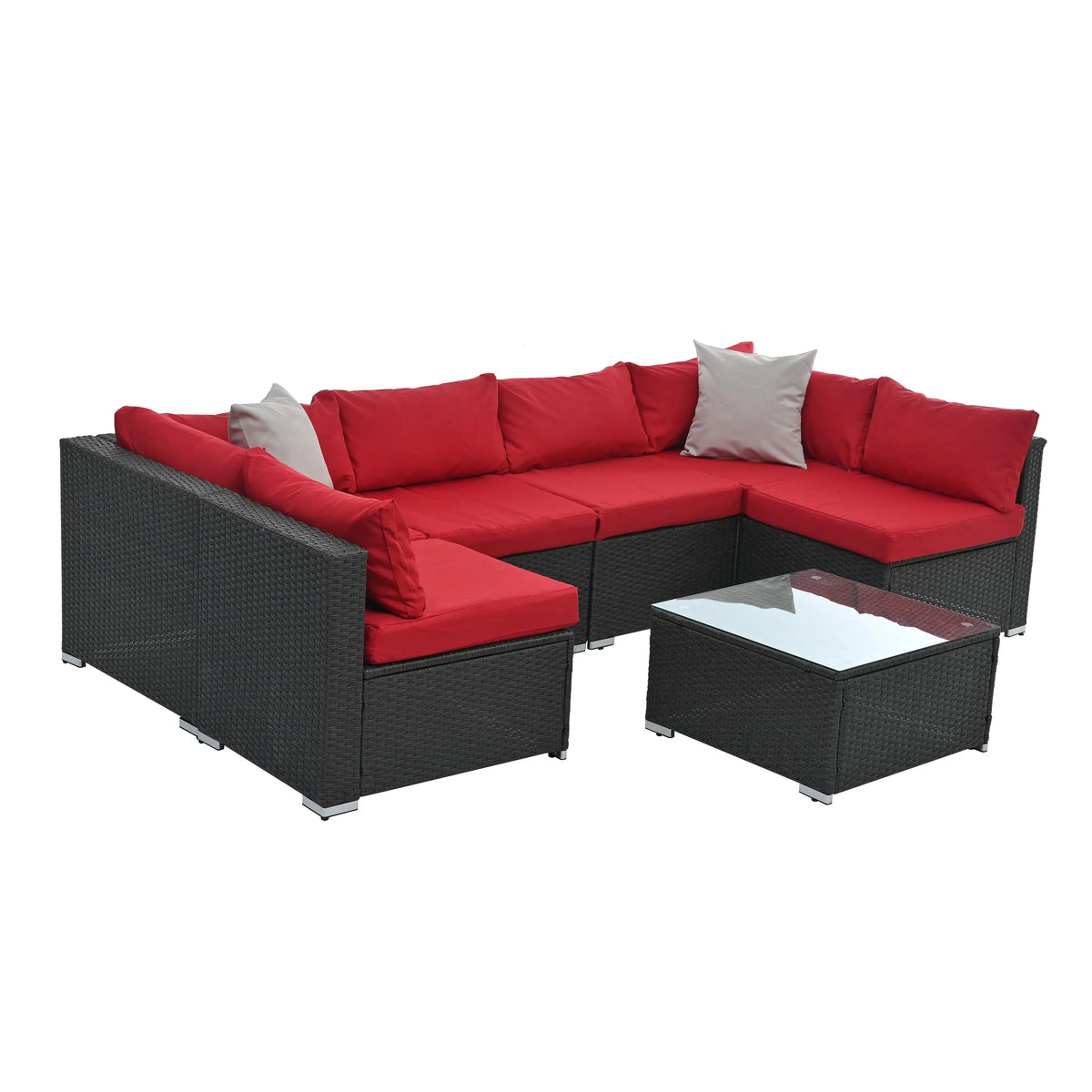 7-Piece Outdoor Patio Furniture Set | PE Wicker Sectional Sofa with Tempered Glass Table, Cushions & Pillows – Dark Gray Next Gen Luxe Solutions