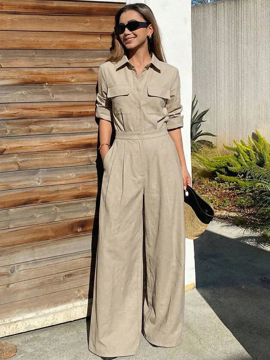 Women's Collared Long Sleeve Full-Length Jumpsuit | Loose Fit, Workwear Style – 5 Colors, S–2XL Next Gen Luxe Solutions
