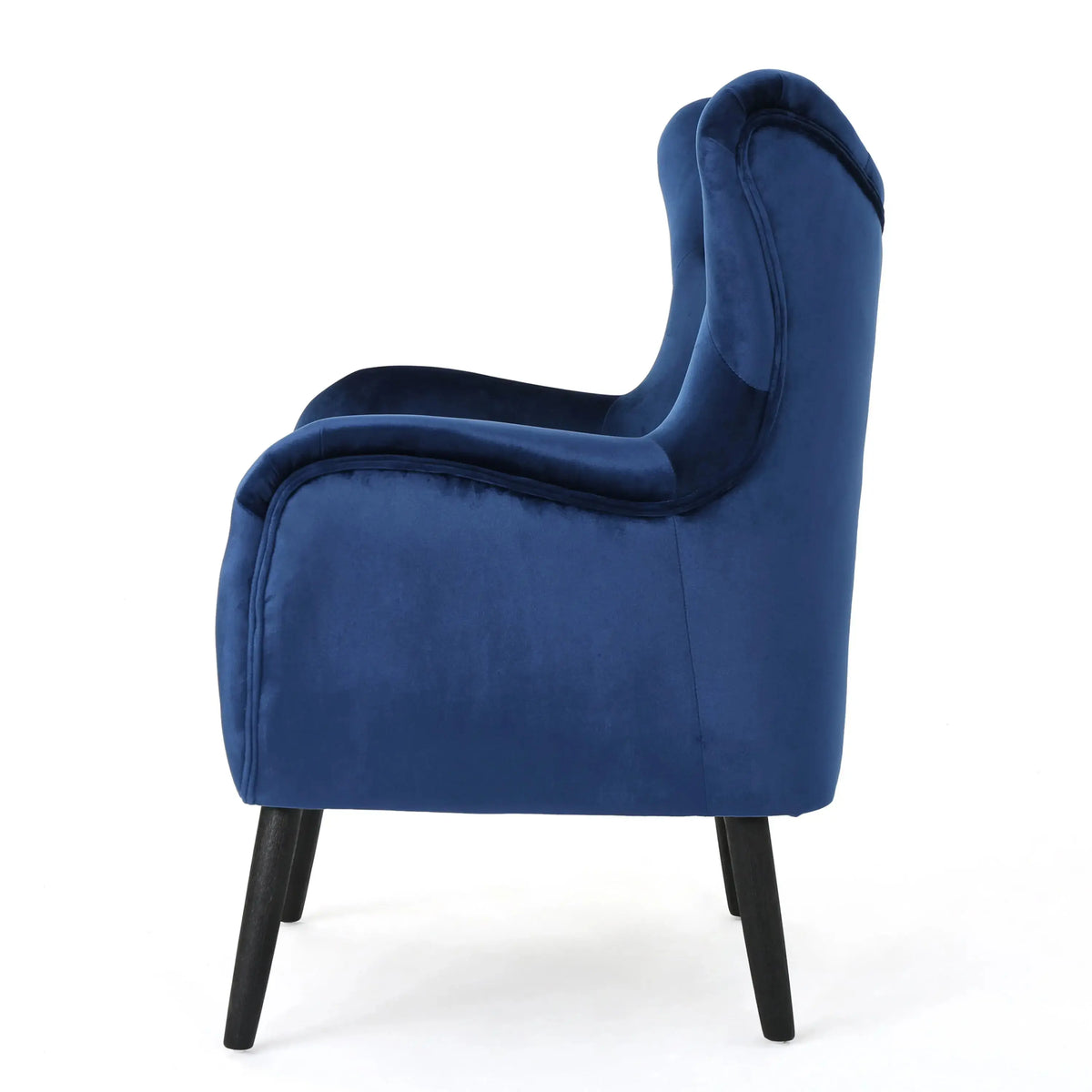 Navy Blue Velvet Wingback Armchair – Button-Tufted, Mid-Century Modern | Oak Wood Frame Next Gen Luxe Solutions