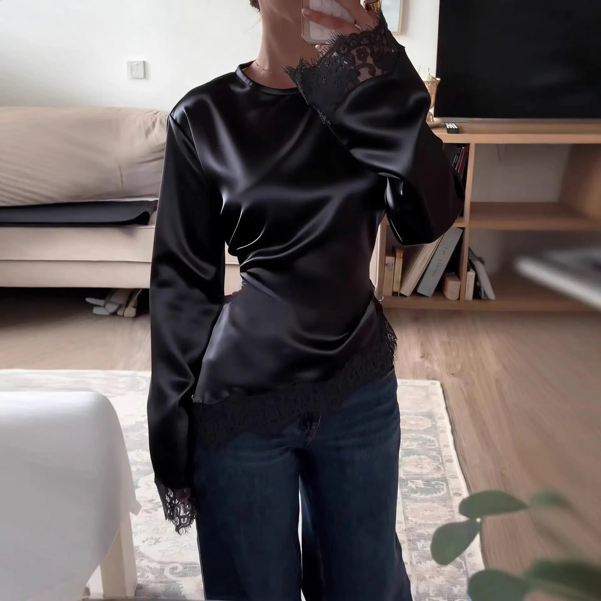 Women's Round Neck Long Sleeve Irregular Hem T-Shirt | Solid Color, Casual Style – White, Black, S–XXL Next Gen Luxe Solutions