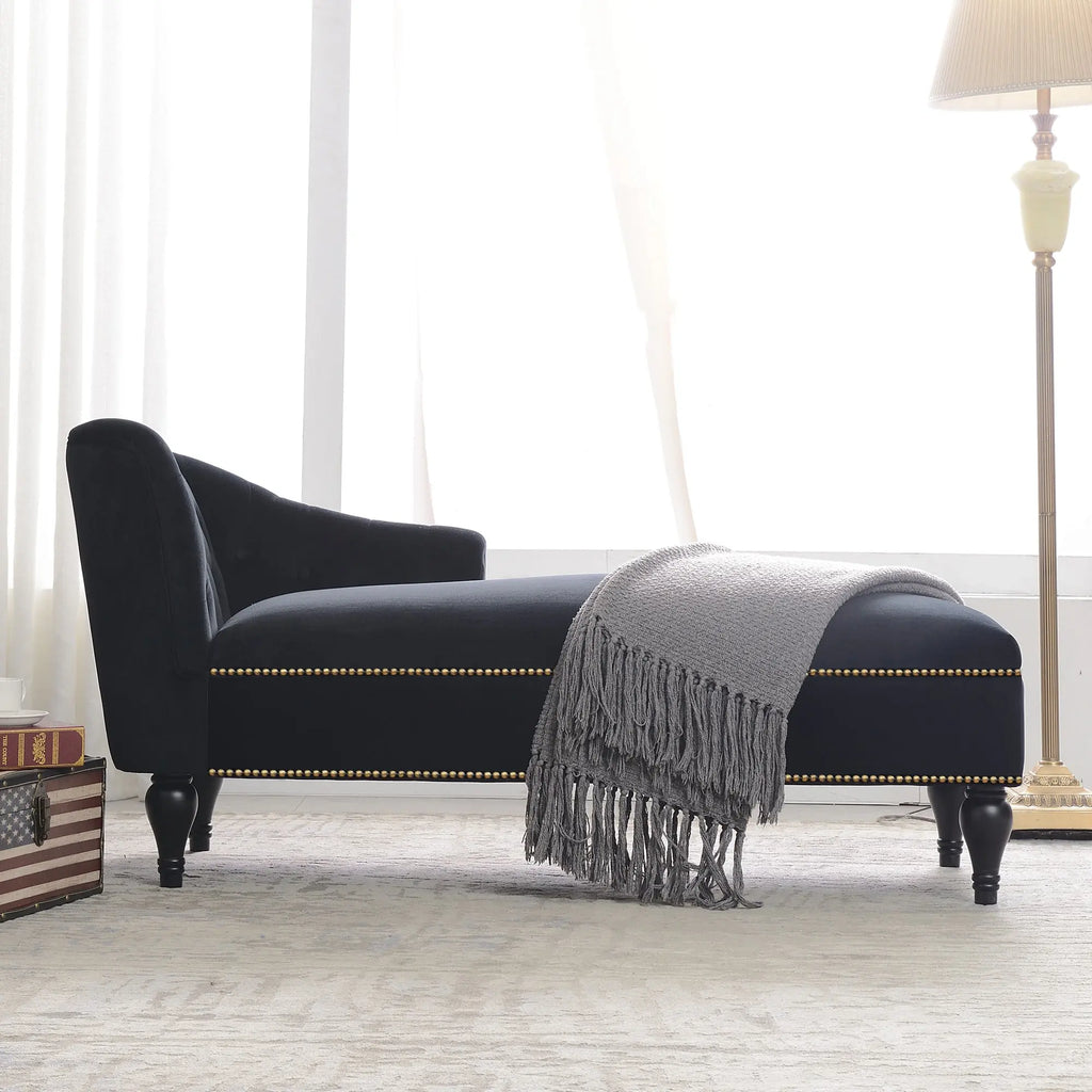 58 Inch Velvet Lounge Chair Button Tufted Right Arm Chaise with Nailhead Decoration Next Gen Luxe Solutions
