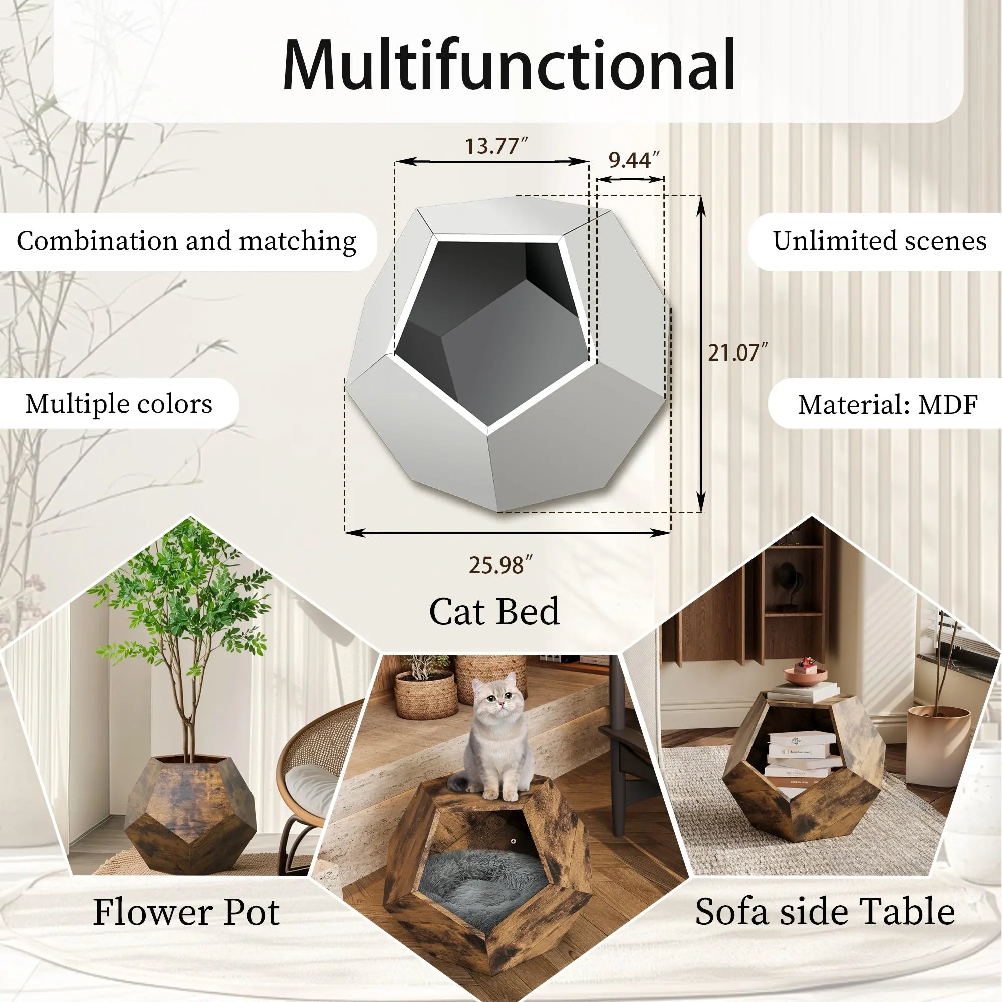 25.98" Modern Pet Furniture Cat Kennel & Side Table – MDF Multi-Purpose, Antique Wood Next Gen Luxe Solutions