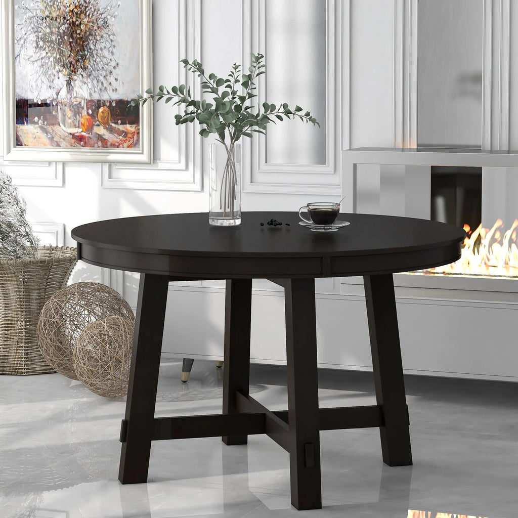 TREXM Farmhouse Round Extendable Dining Table with 16" Leaf – Espresso Wood Kitchen Table Next Gen Luxe Solutions