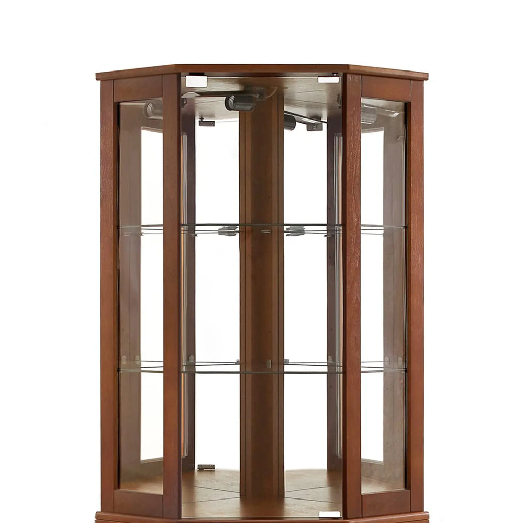 6-Shelf Corner Curio Display Cabinet with Light, Mirror & Adjustable Shelves – Walnut Wood Next Gen Luxe Solutions