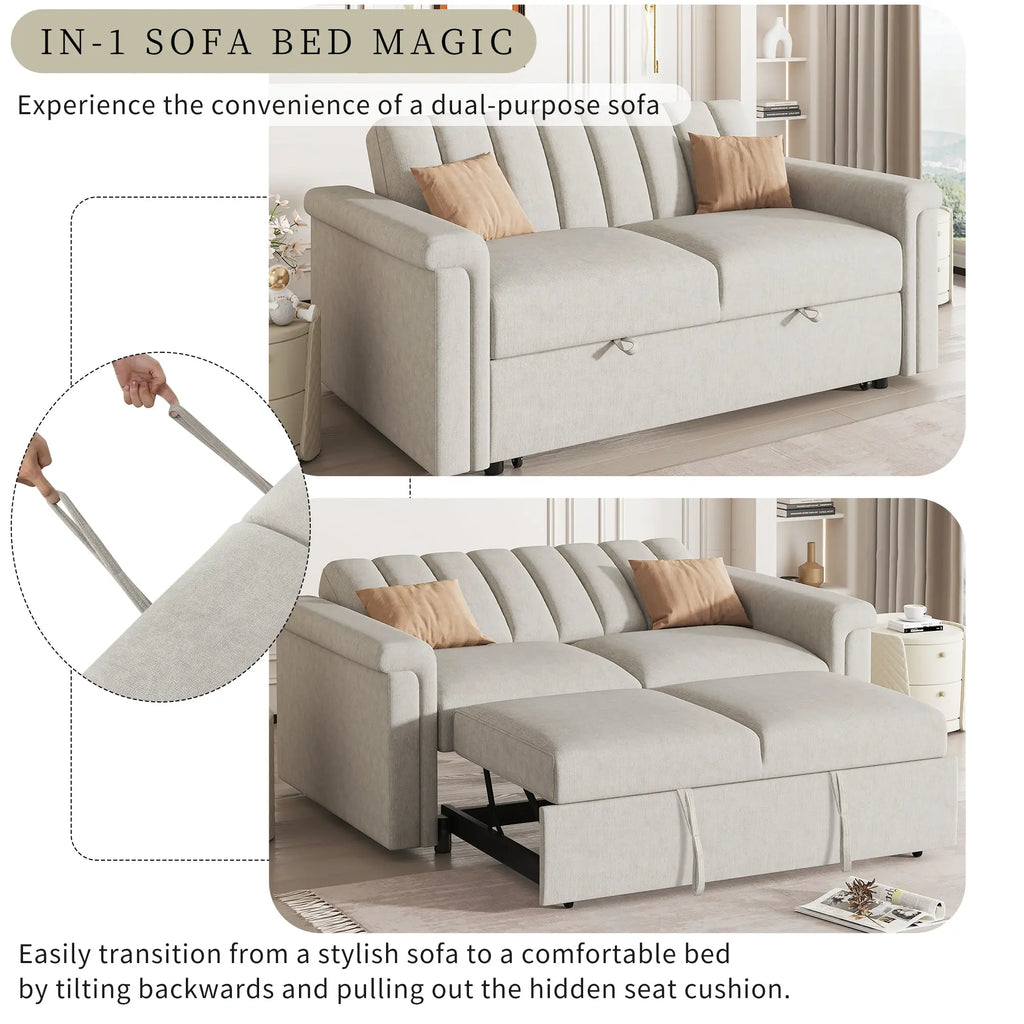 Convertible 2-Seat Sofa Bed | Pull-Out Sleeper Sofa with Adjustable Backrest & Foam + Pocket Spring Cushions in Beige Next Gen Luxe Solutions