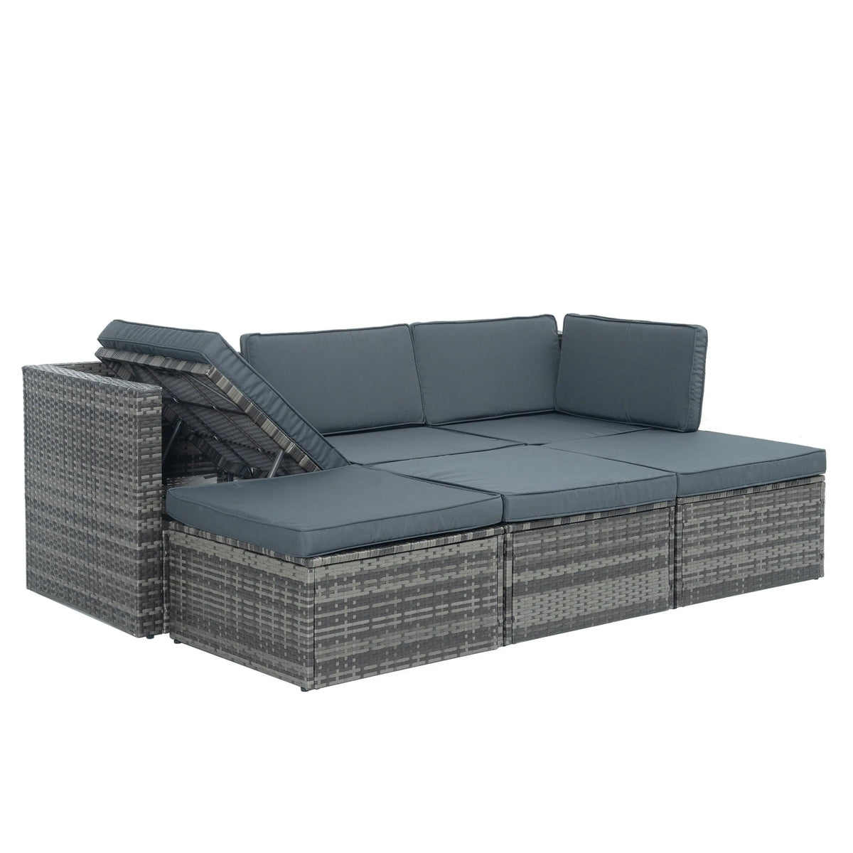 5-Piece Outdoor PE Wicker Patio Furniture Set | Sofa, 3 Ottomans & Lift-Top Coffee Table Next Gen Luxe Solutions