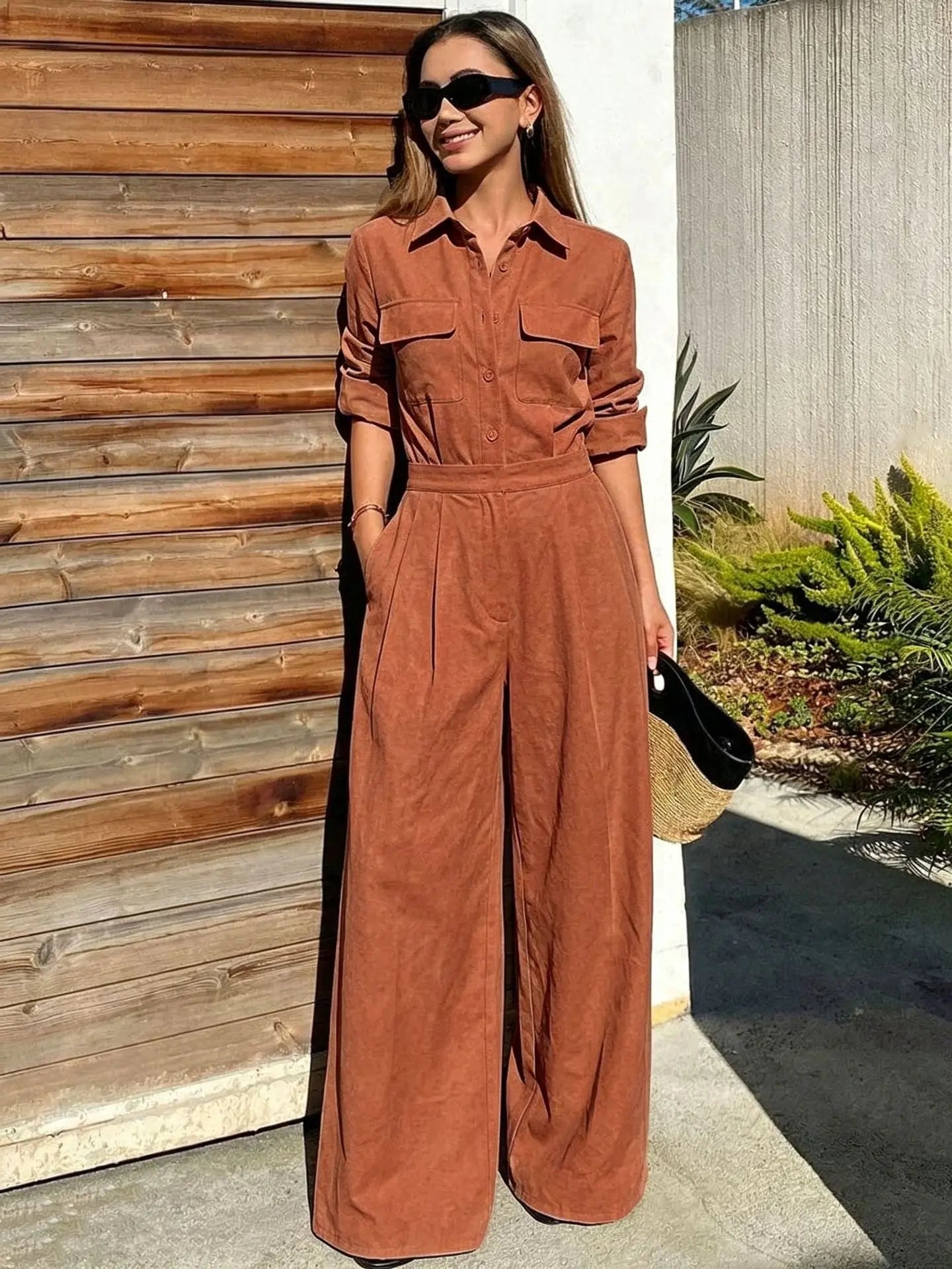 Women's Collared Long Sleeve Full-Length Jumpsuit | Loose Fit, Workwear Style – 5 Colors, S–2XL Next Gen Luxe Solutions