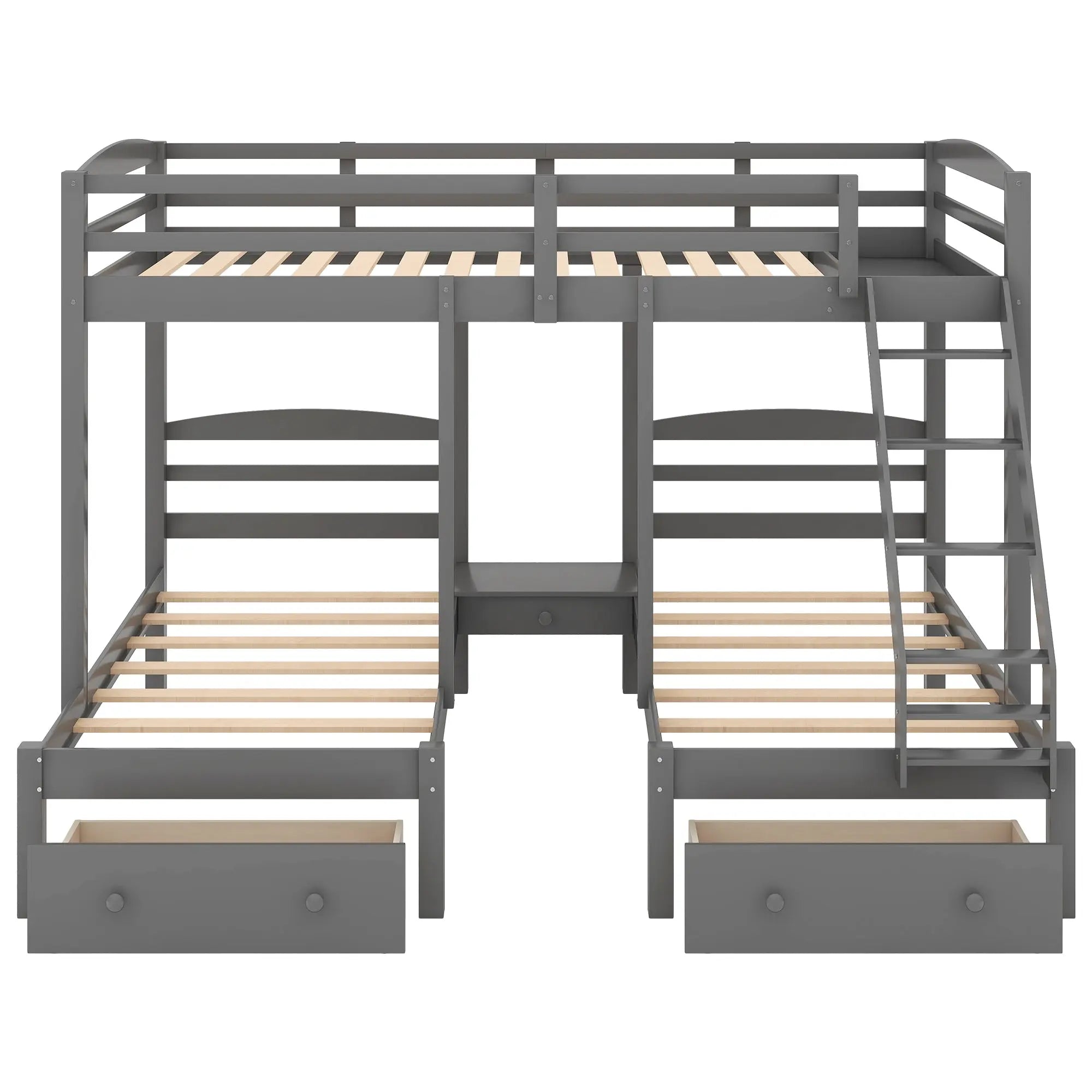 Full over Twin & Twin Triple Bunk Bed with 3 Drawers | Solid Pine & MDF, Full-Length Guardrail, 400 lb Capacity – Gray Next Gen Luxe Solutions