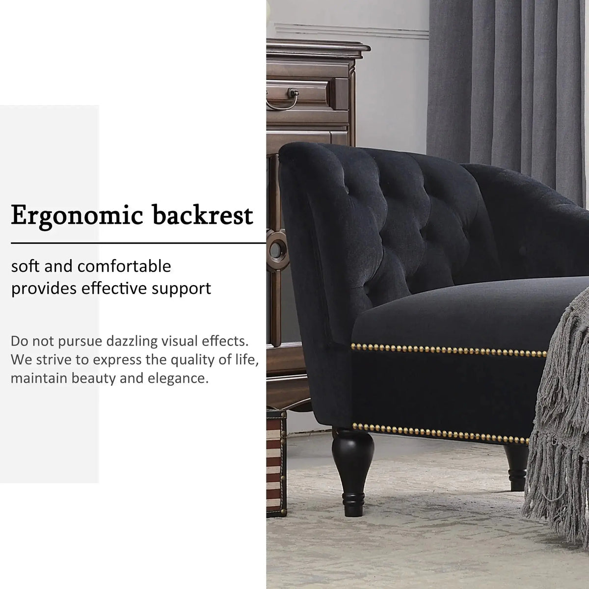 58 Inch Velvet Lounge Chair Button Tufted Right Arm Chaise with Nailhead Decoration Next Gen Luxe Solutions