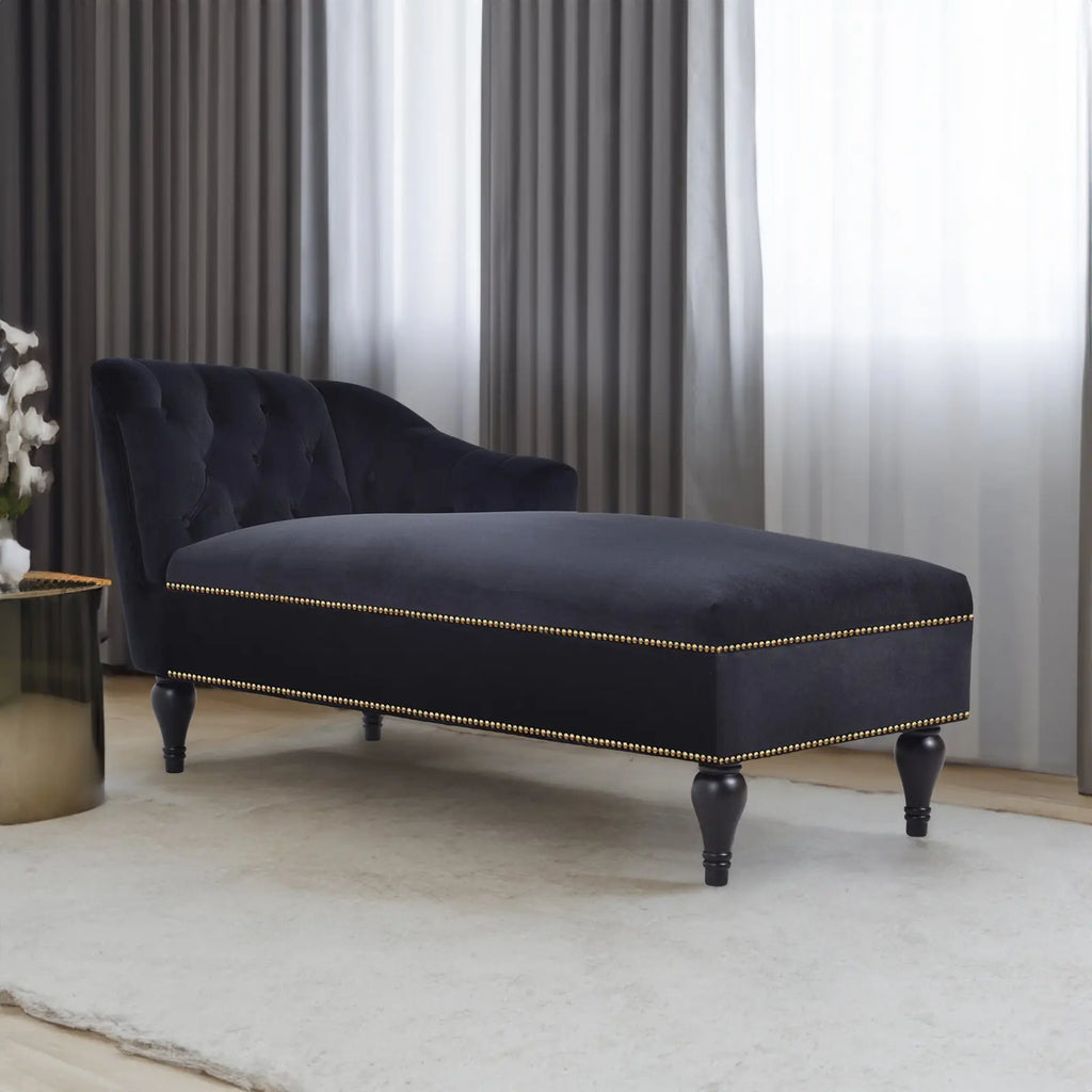 58 Inch Velvet Lounge Chair Button Tufted Right Arm Chaise with Nailhead Decoration Next Gen Luxe Solutions