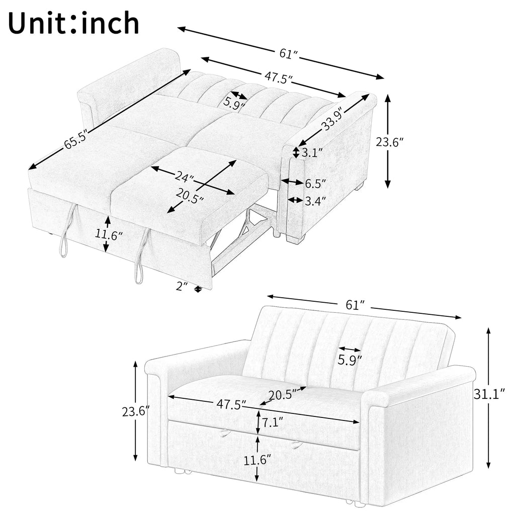 Convertible 2-Seat Sofa Bed | Pull-Out Sleeper Sofa with Adjustable Backrest & Foam + Pocket Spring Cushions in Beige Next Gen Luxe Solutions