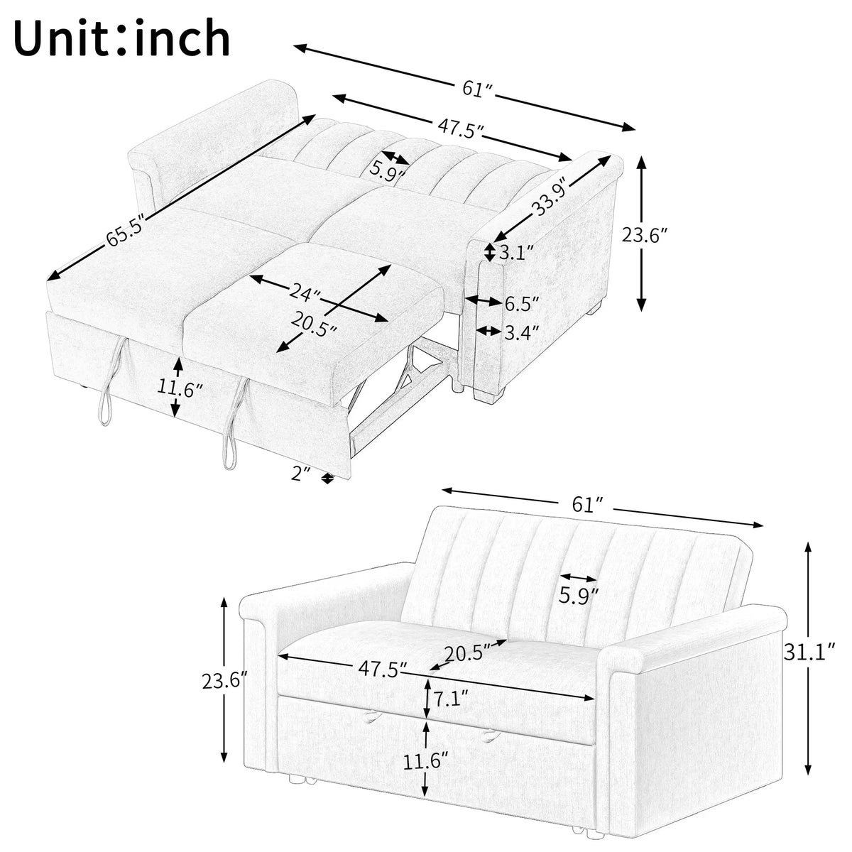 Convertible 2-Seat Sofa Bed | Pull-Out Sleeper Sofa with Adjustable Backrest & Foam + Pocket Spring Cushions in Beige Next Gen Luxe Solutions