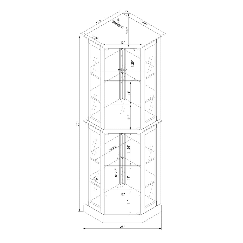 6-Shelf Corner Curio Display Cabinet with Light, Mirror & Adjustable Shelves – Walnut Wood Next Gen Luxe Solutions