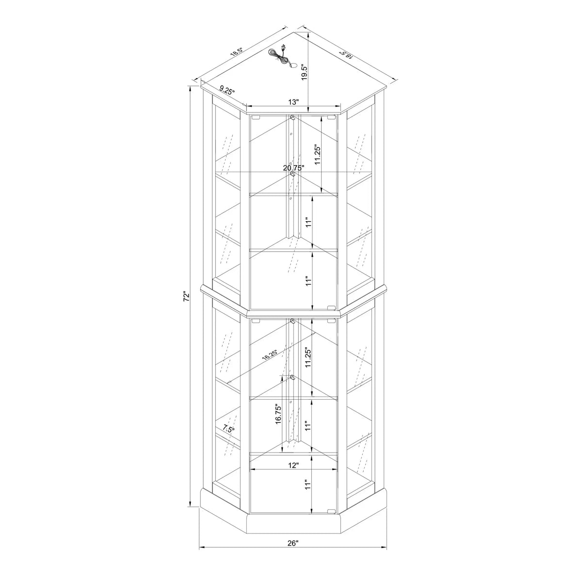 6-Shelf Corner Curio Display Cabinet with Light, Mirror & Adjustable Shelves – Walnut Wood Next Gen Luxe Solutions