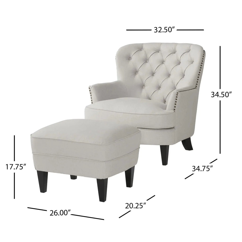 Contemporary Light Gray Fabric Club Chair & Ottoman Set | Upholstered Armchair with Matching Ottoman, 300 lb Capacity – Modern Living Room Next Gen Luxe Solutions