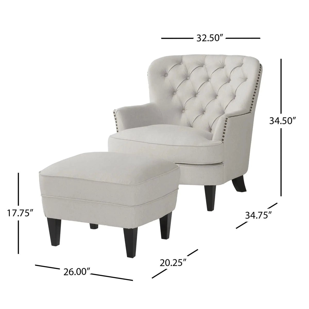 Contemporary Light Gray Fabric Club Chair & Ottoman Set | Upholstered Armchair with Matching Ottoman, 300 lb Capacity – Modern Living Room Next Gen Luxe Solutions