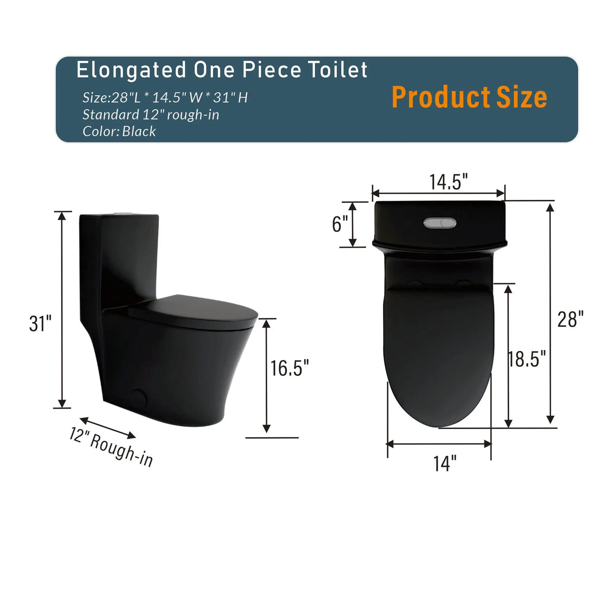 Matte Black Elongated One Piece Toilet Dual Flush 1.1/1.6 GPF Water Saving Map 1000g Next Gen Luxe Solutions