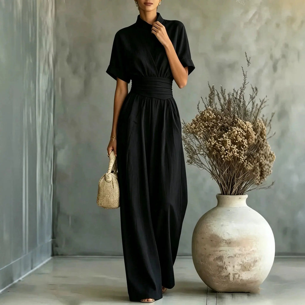 Women's Mock Neck Short Sleeve Wide Leg Jumpsuit | Full Length, Minimalist Solid Color – 5 Colors, S–2XL Next Gen Luxe Solutions