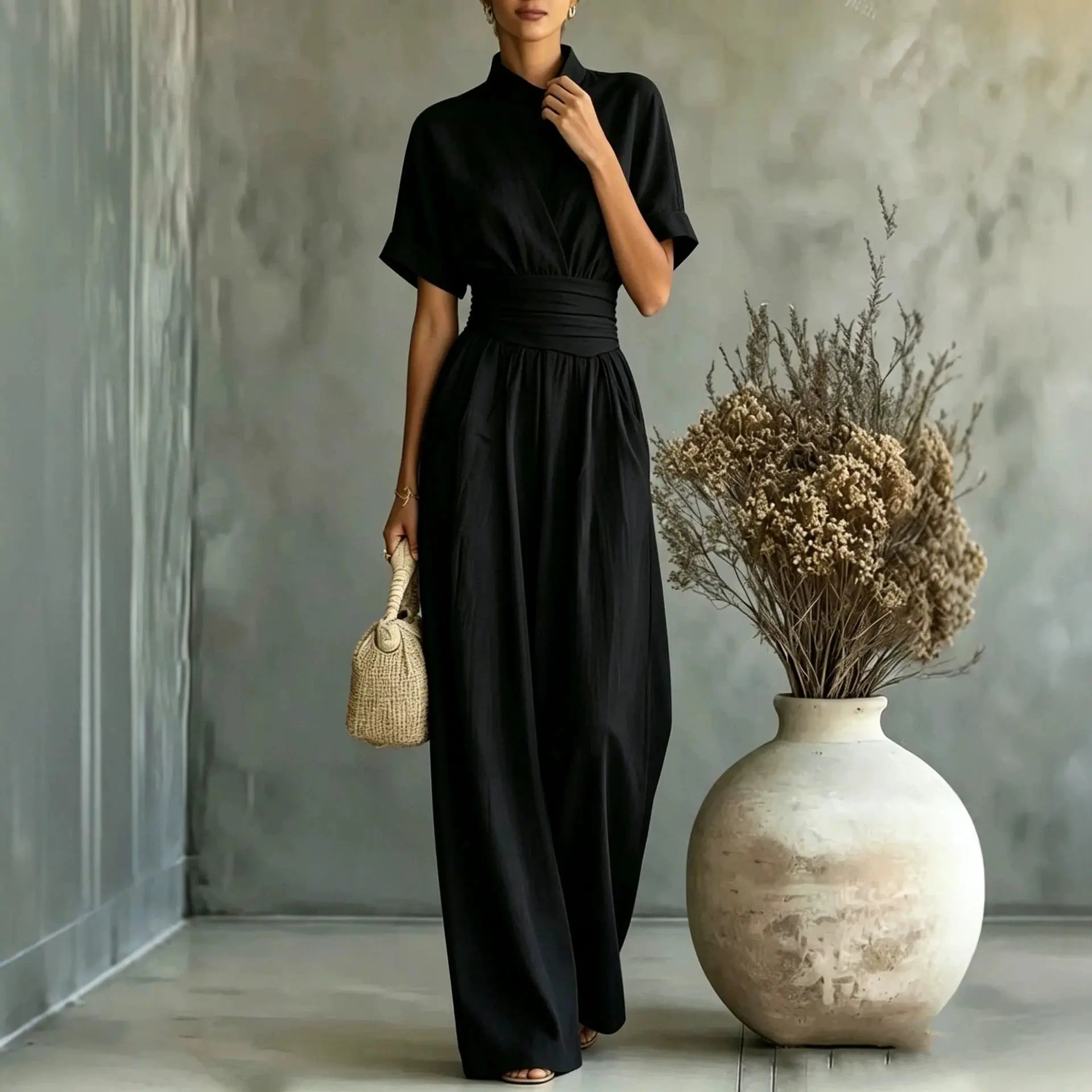 Women's Mock Neck Short Sleeve Wide Leg Jumpsuit | Full Length, Minimalist Solid Color – 5 Colors, S–2XL Next Gen Luxe Solutions