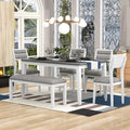 TREXM 6-Piece Classic Dining Set – Table, 4 Upholstered Chairs & Bench (White+Gray) Next Gen Luxe Solutions