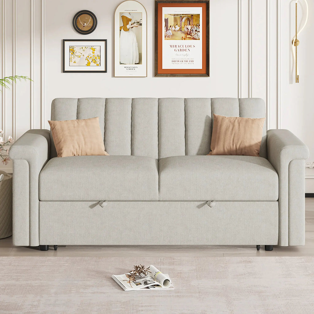 Convertible 2-Seat Sofa Bed | Pull-Out Sleeper Sofa with Adjustable Backrest & Foam + Pocket Spring Cushions in Beige Next Gen Luxe Solutions