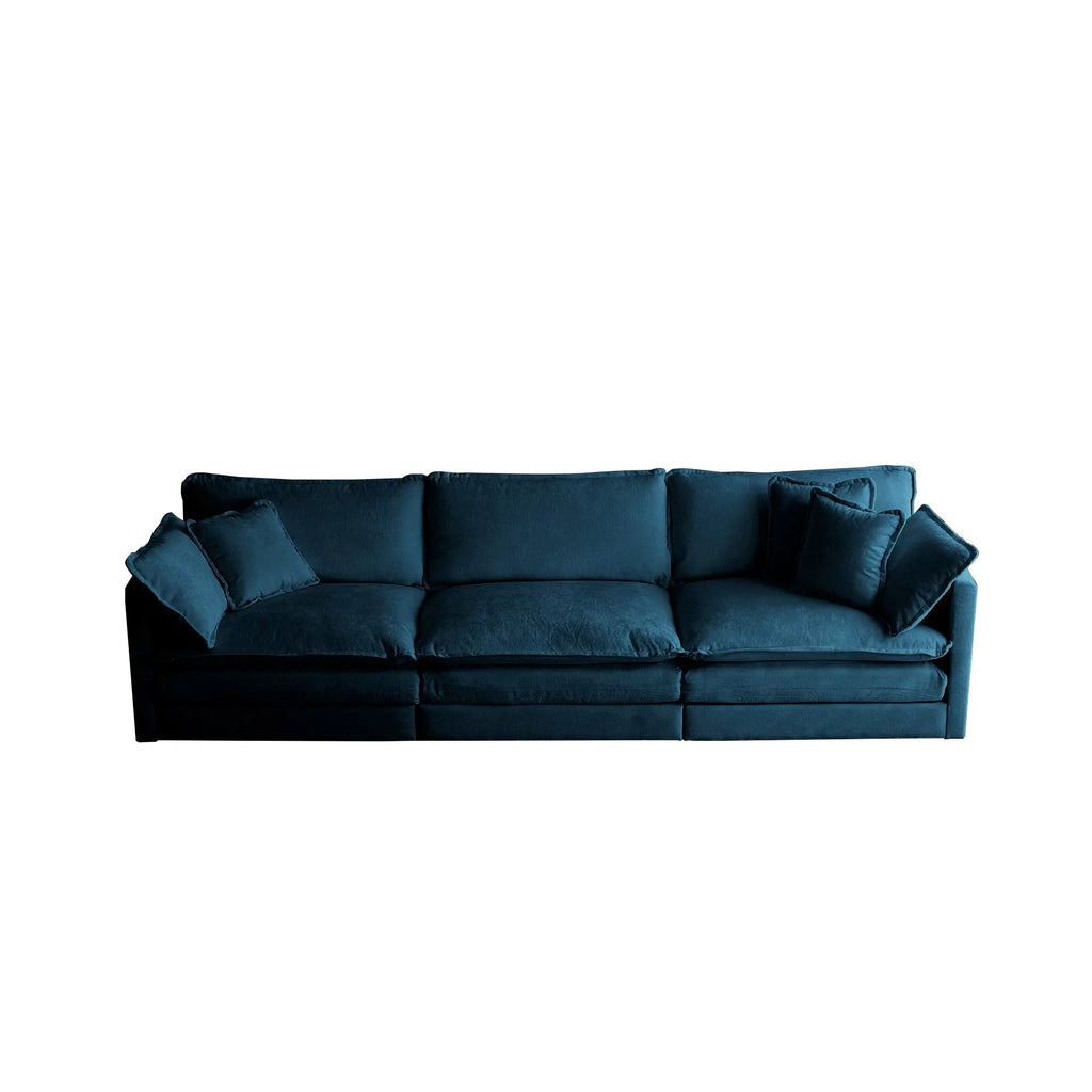Mid-Century Modern 3-Seater Sofa | Blue Chenille Couch with 5 Pillows for Living Room Next Gen Luxe Solutions