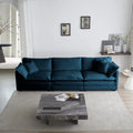 Mid-Century Modern 3-Seater Sofa | Blue Chenille Couch with 5 Pillows for Living Room Next Gen Luxe Solutions