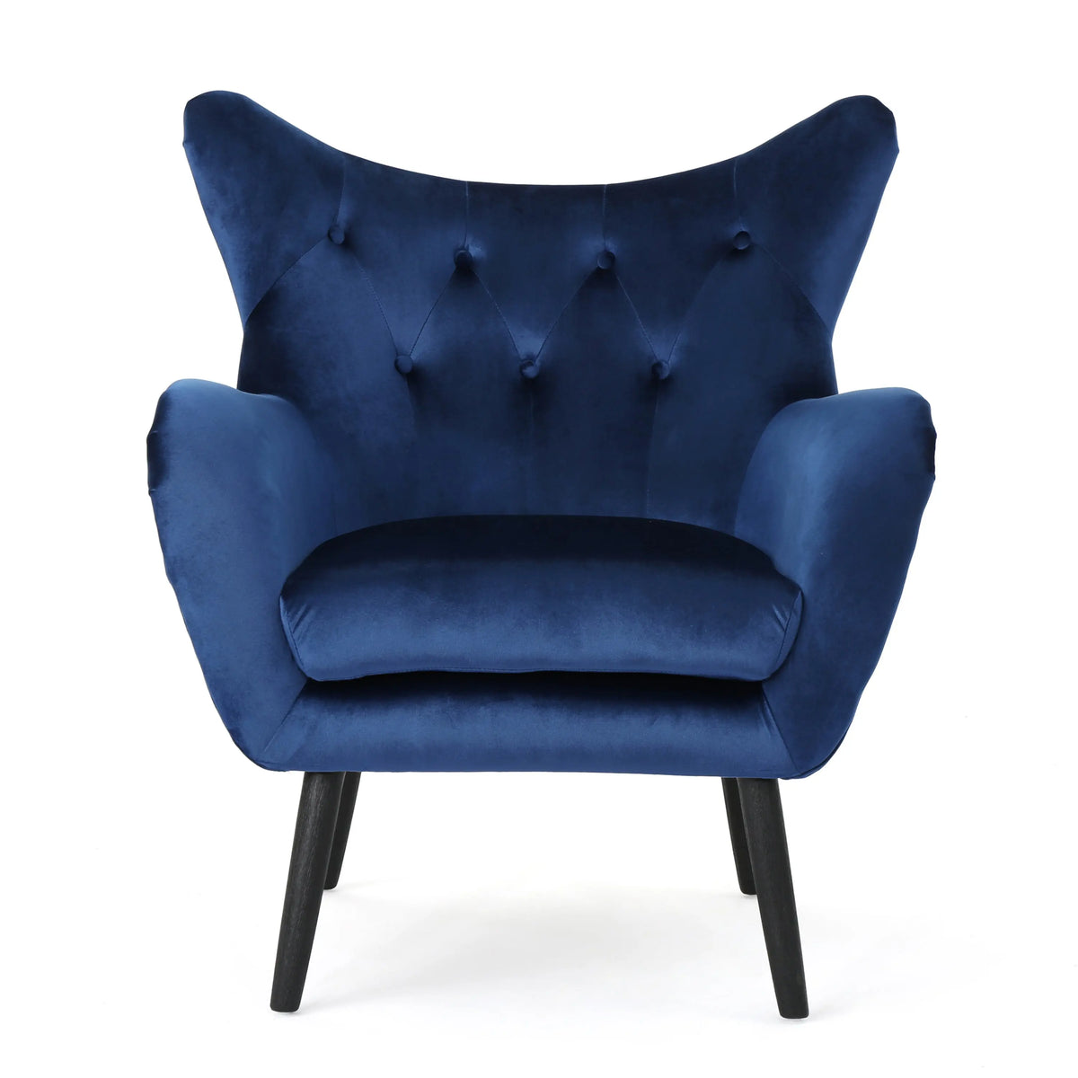 Navy Blue Velvet Wingback Armchair – Button-Tufted, Mid-Century Modern | Oak Wood Frame Next Gen Luxe Solutions