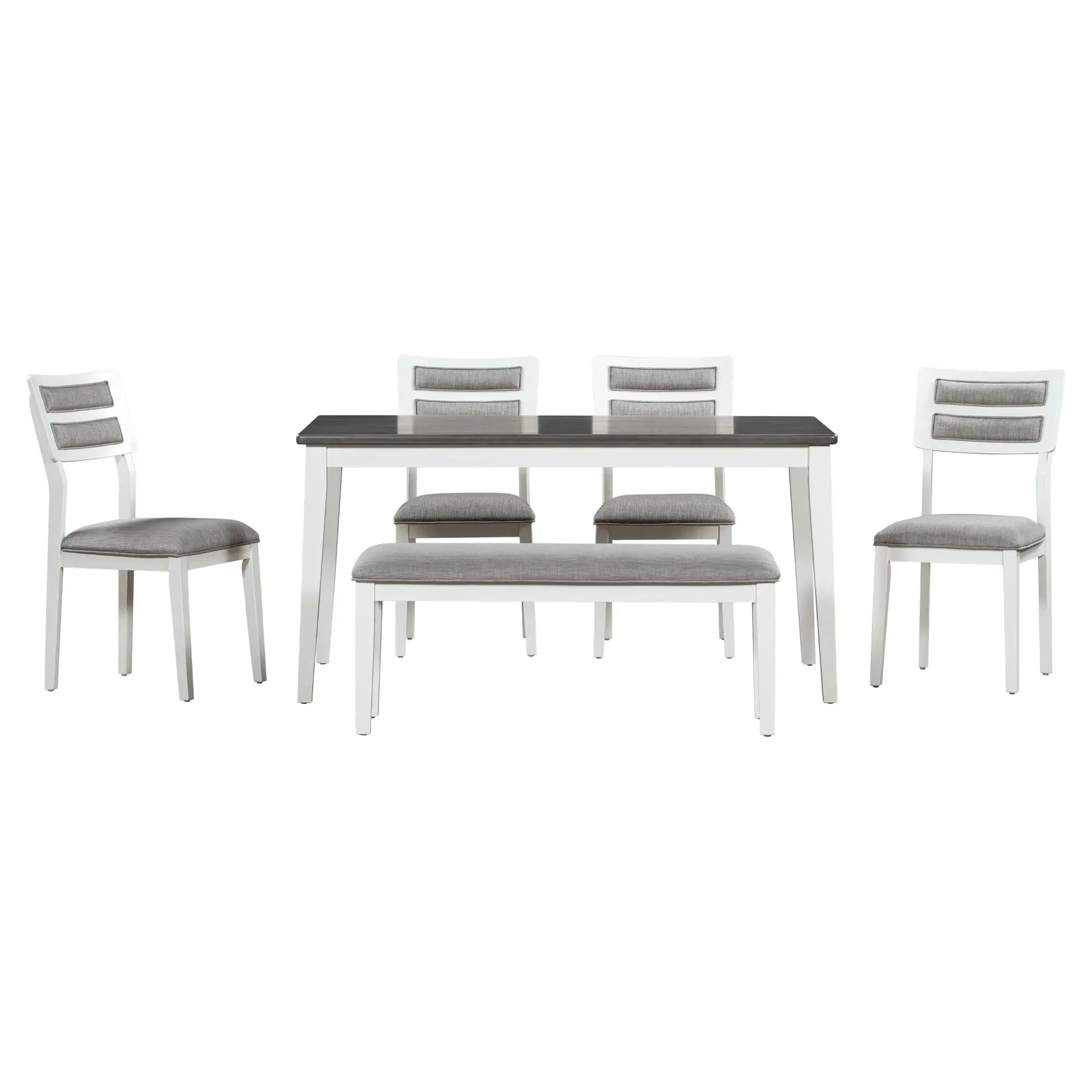 TREXM 6-Piece Classic Dining Set – Table, 4 Upholstered Chairs & Bench (White+Gray) Next Gen Luxe Solutions