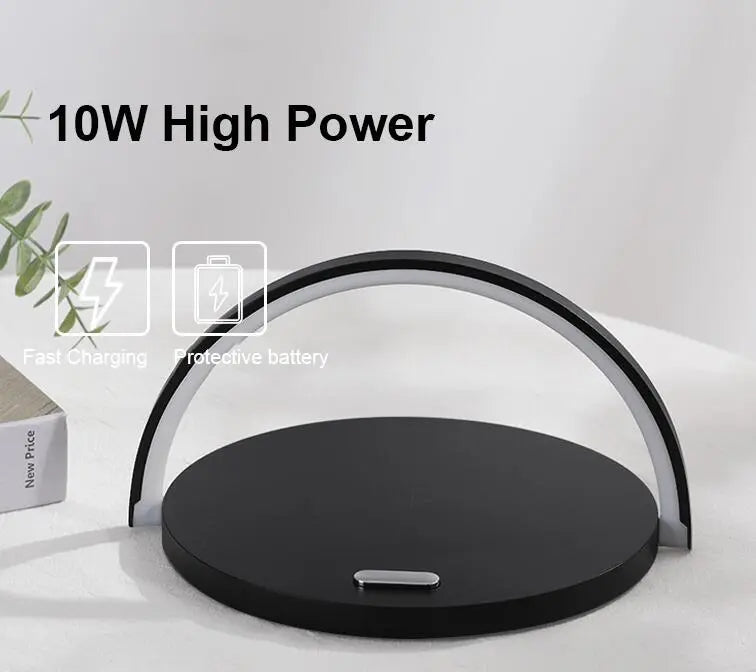 Wooden Qi Wireless Charger Nightlight Lamp Stand | 10W Fast Charge for Samsung, Xiaomi & Qi Devices Next Gen Luxe Solutions