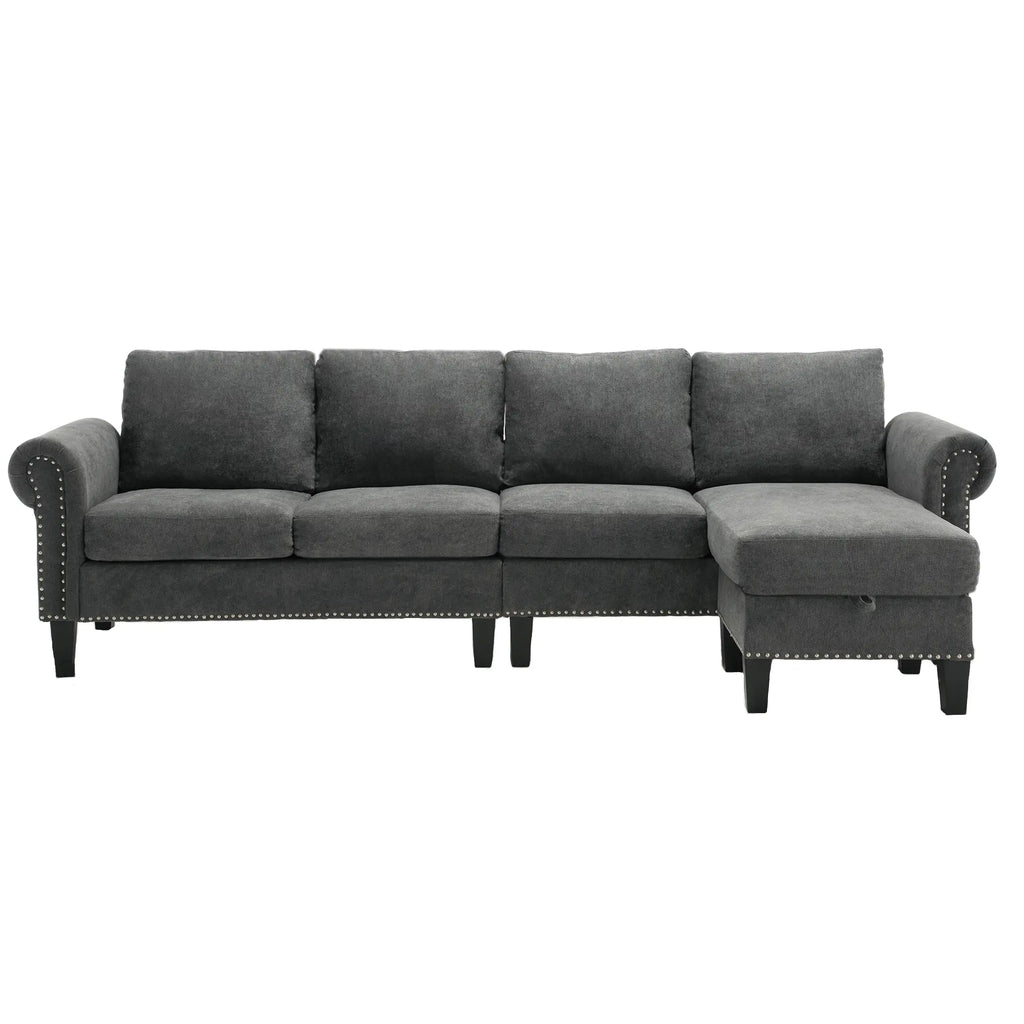 Convertible L-Shaped Sectional Sofa with Storage | 4-Seat Modern Linen Fabric Couch in Gray Next Gen Luxe Solutions