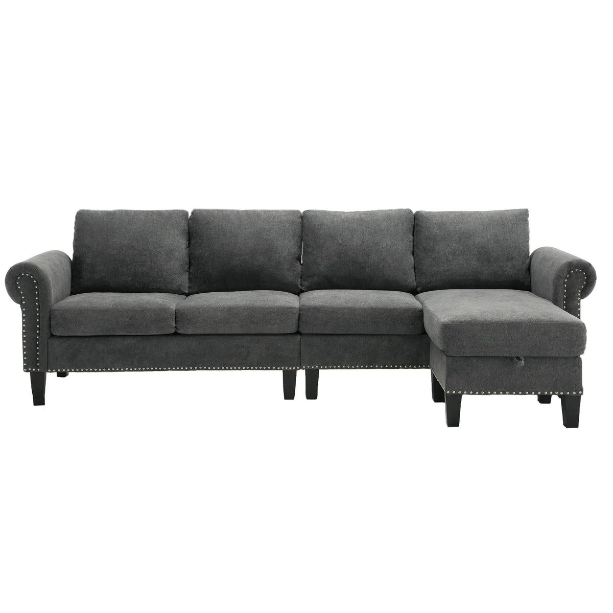 Convertible L-Shaped Sectional Sofa with Storage | 4-Seat Modern Linen Fabric Couch in Gray Next Gen Luxe Solutions