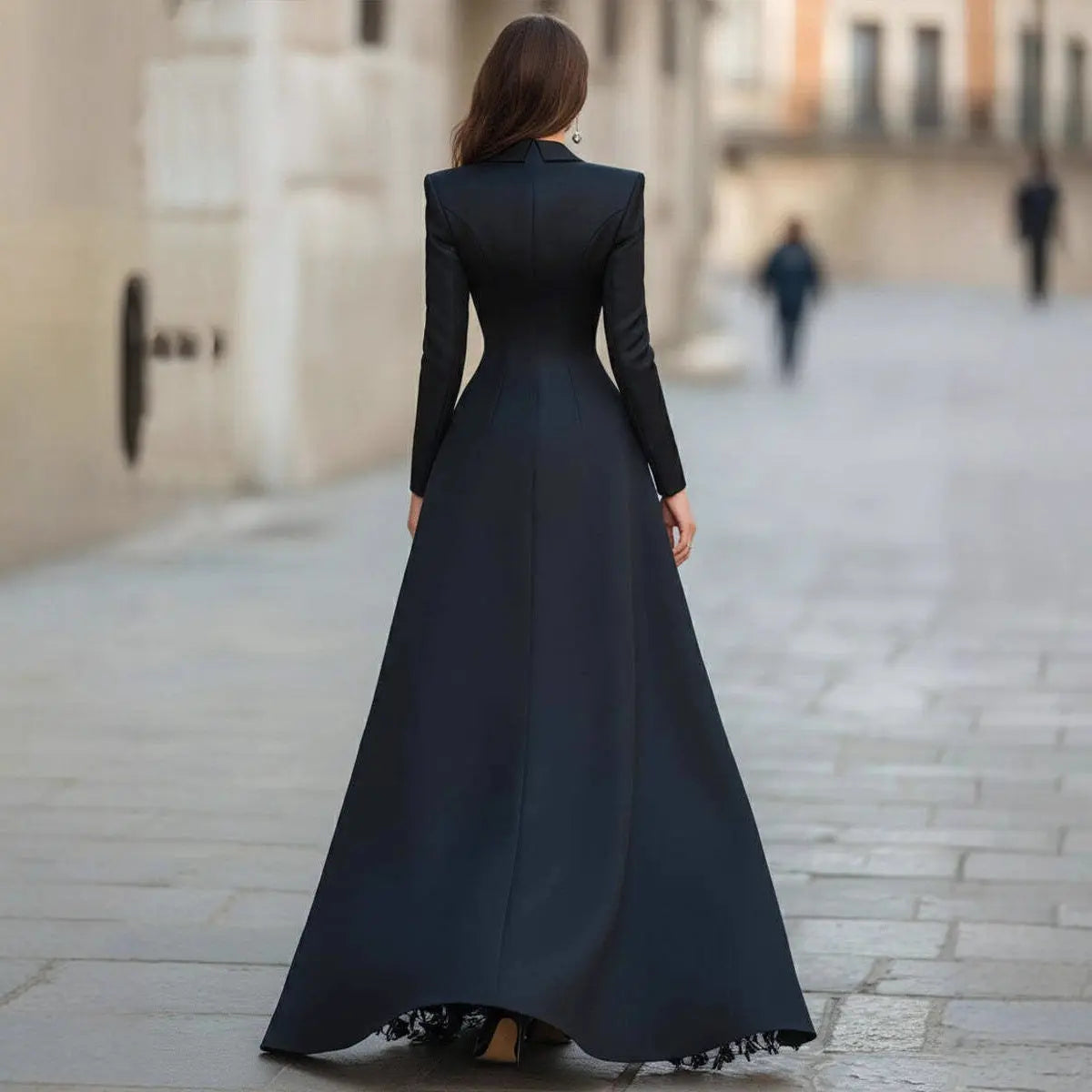 Women's Chic Lace Suit Collar Two-Piece Dress Set | Long Sleeve, High Waist, Long Skirt – Black, S–2XL Next Gen Luxe Solutions