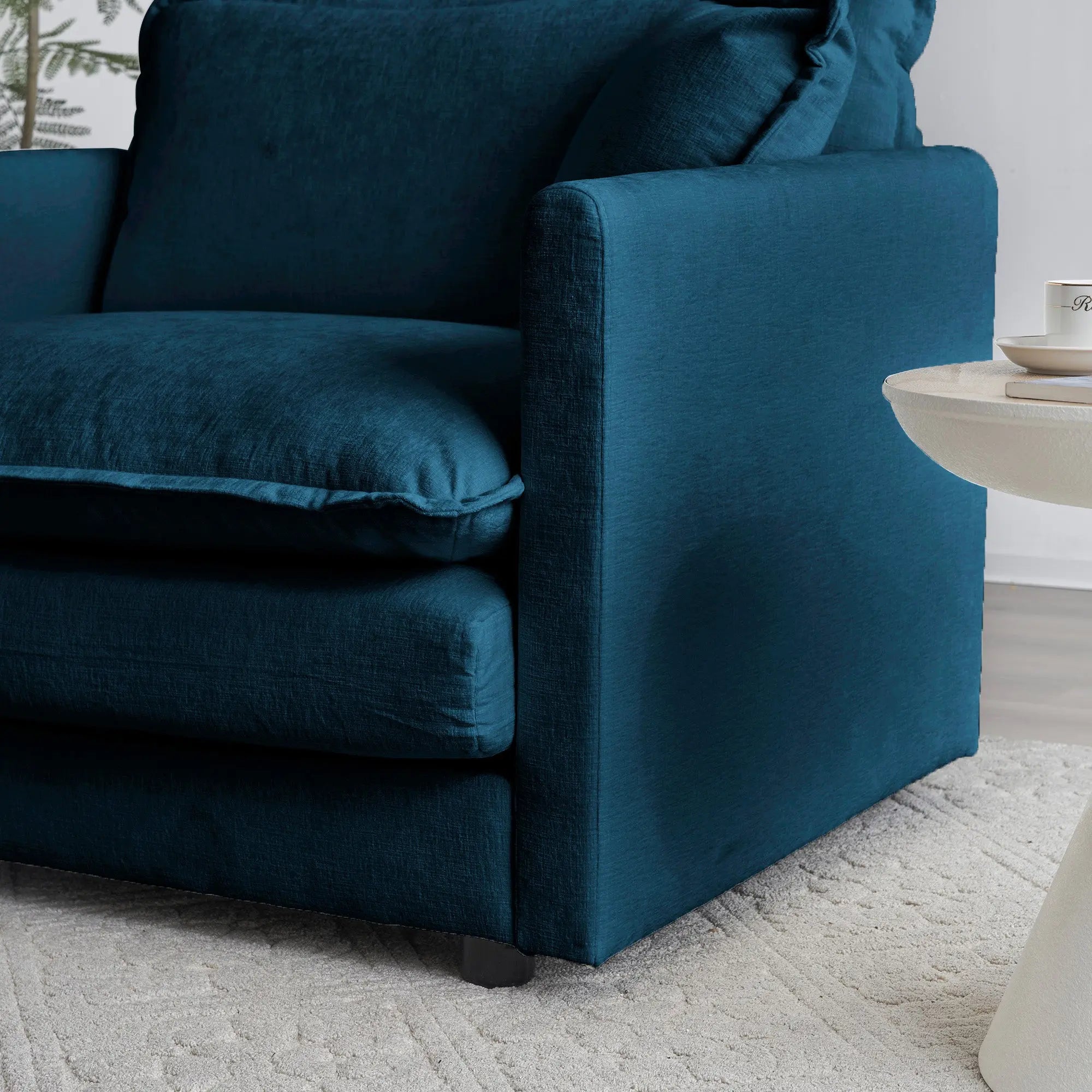 Modern Accent Chair with Ottoman – Blue Chenille Armchair for Living Room & Bedroom Next Gen Luxe Solutions