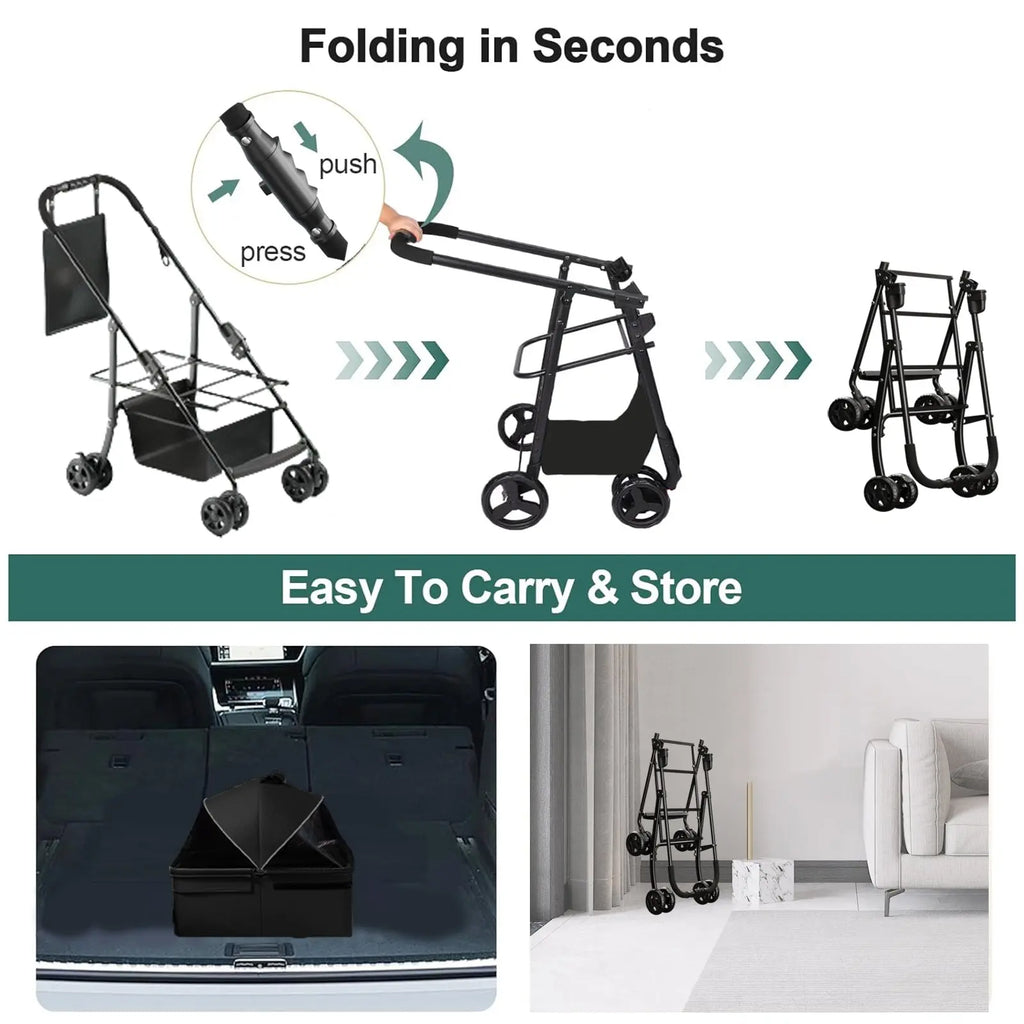 2-in-1 Folding Dog Stroller & Pet Cart | 4-Wheel Dog/Cat Carrier with Waterproof Pad, Car Seat & Sun Visor Next Gen Luxe Solutions