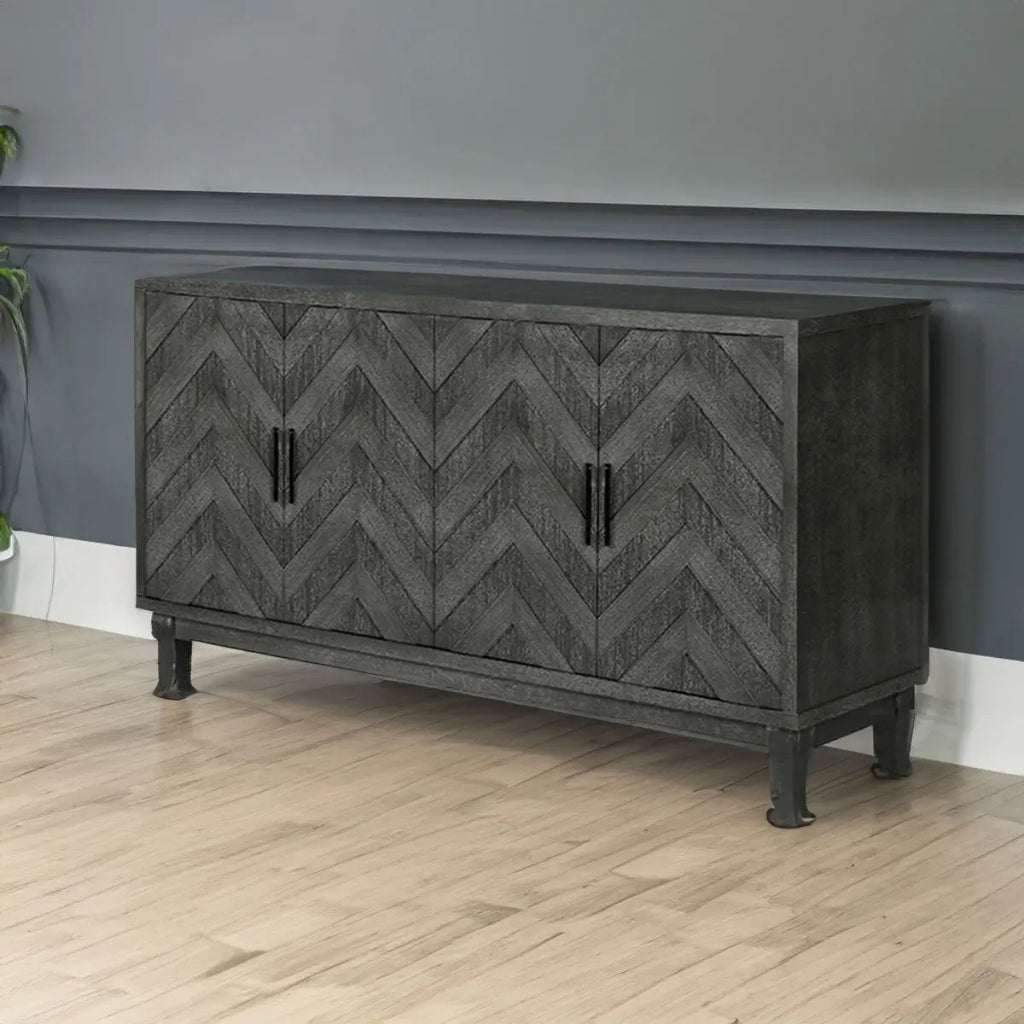 Vintage Style Buffet Cabinet – Lacquered Accent Storage, 4-Door Wooden Cabinet in Taupe Grey Next Gen Luxe Solutions