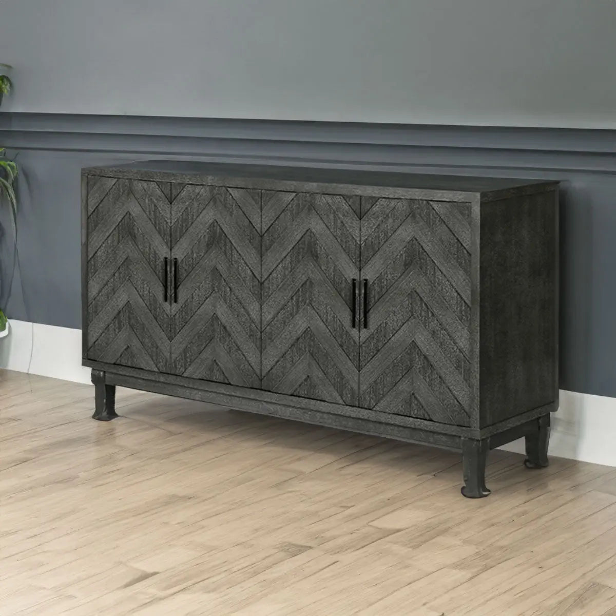 Vintage Style Buffet Cabinet – Lacquered Accent Storage, 4-Door Wooden Cabinet in Taupe Grey Next Gen Luxe Solutions