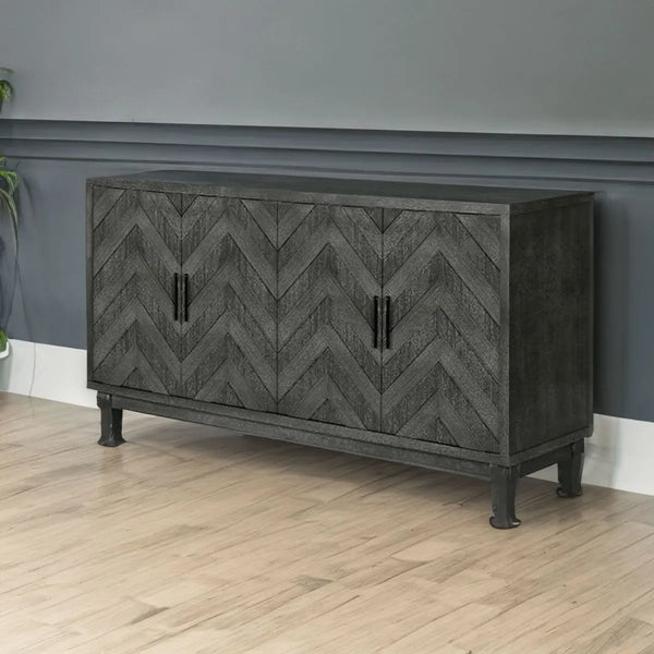 Vintage Style Buffet Cabinet – Lacquered Accent Storage, 4-Door Wooden Cabinet in Taupe Grey Next Gen Luxe Solutions