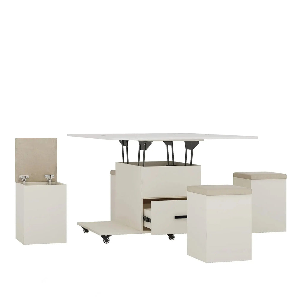 Modern Lift-Top Coffee Table with 4 Chairs, Expandable Storage – Hidden Compartment & 2 Drawers Next Gen Luxe Solutions