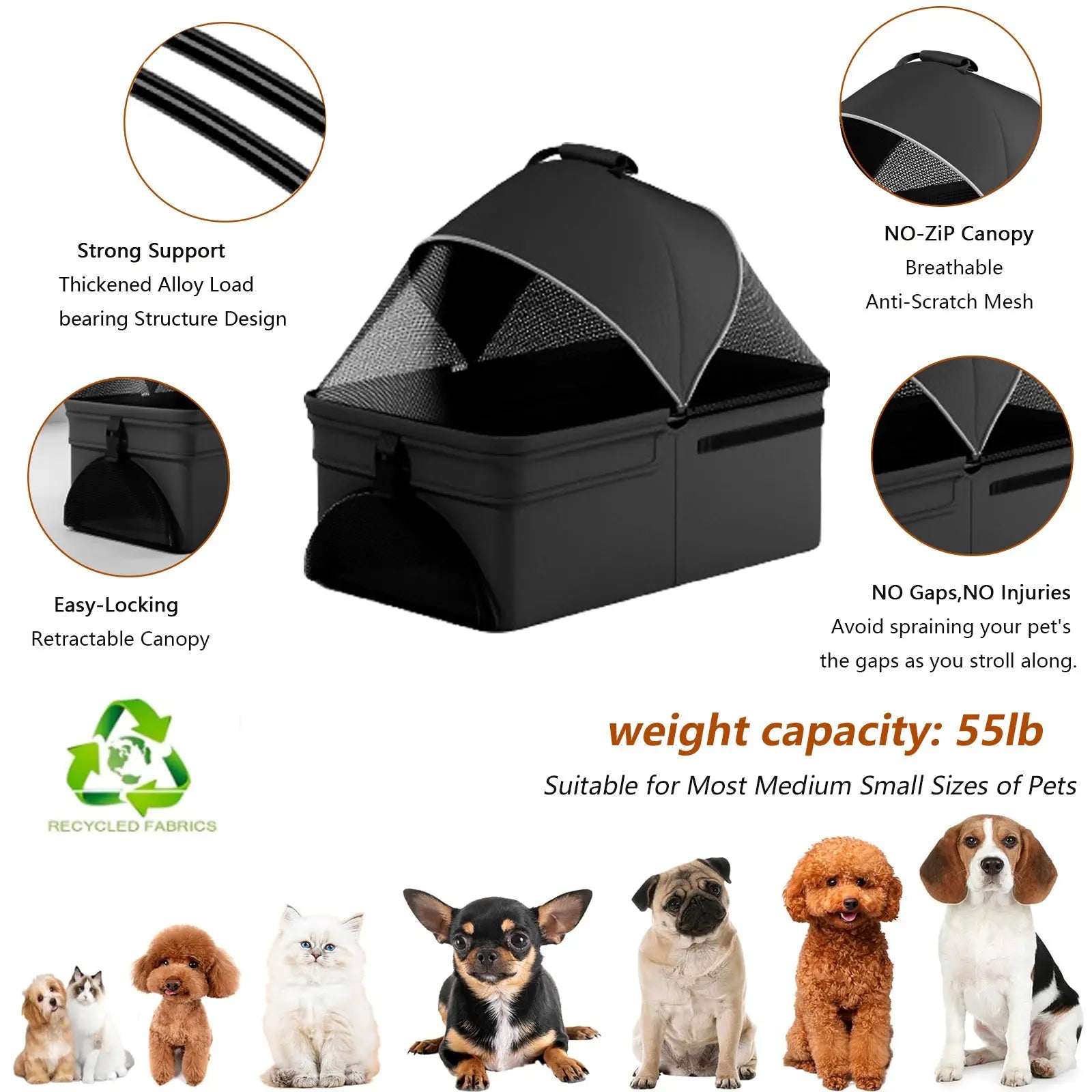 2-in-1 Folding Dog Stroller & Pet Cart | 4-Wheel Dog/Cat Carrier with Waterproof Pad, Car Seat & Sun Visor Next Gen Luxe Solutions