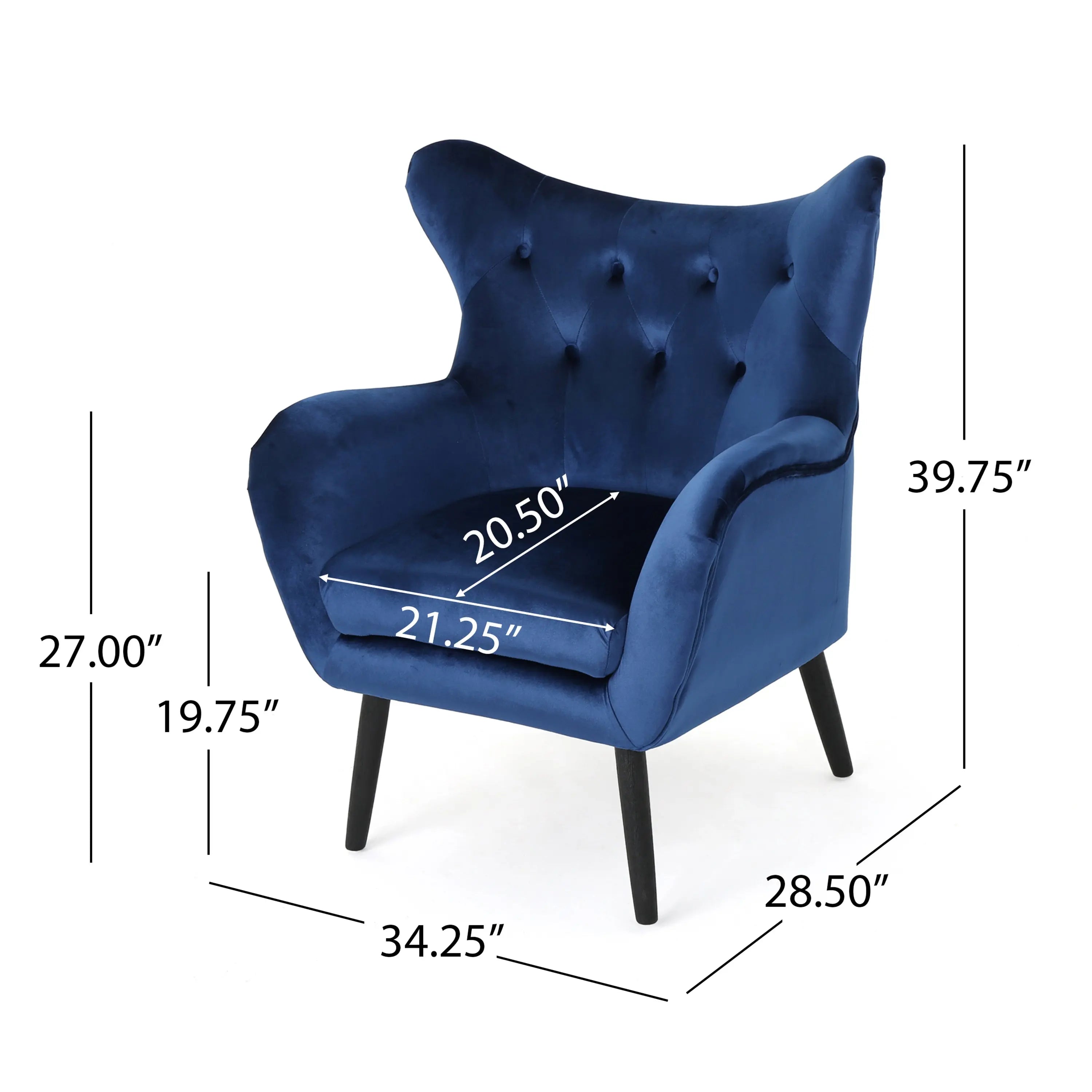 Navy Blue Velvet Wingback Armchair – Button-Tufted, Mid-Century Modern | Oak Wood Frame Next Gen Luxe Solutions