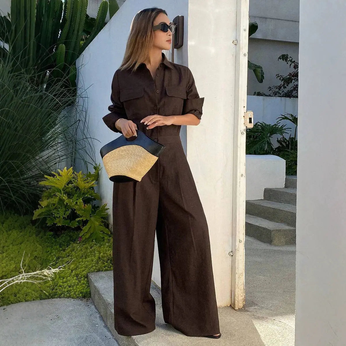 Women's Collared Long Sleeve Full-Length Jumpsuit | Loose Fit, Workwear Style – 5 Colors, S–2XL Next Gen Luxe Solutions