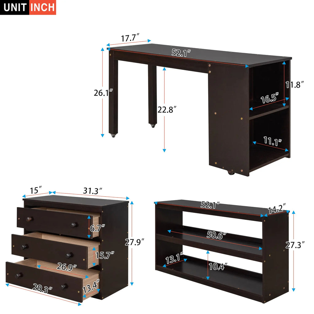 Full Size Low Loft Bed with Rolling Desk, Cabinet, Shelves & Safety Rails | Solid Wood Study Loft Bed – Espresso Next Gen Luxe Solutions