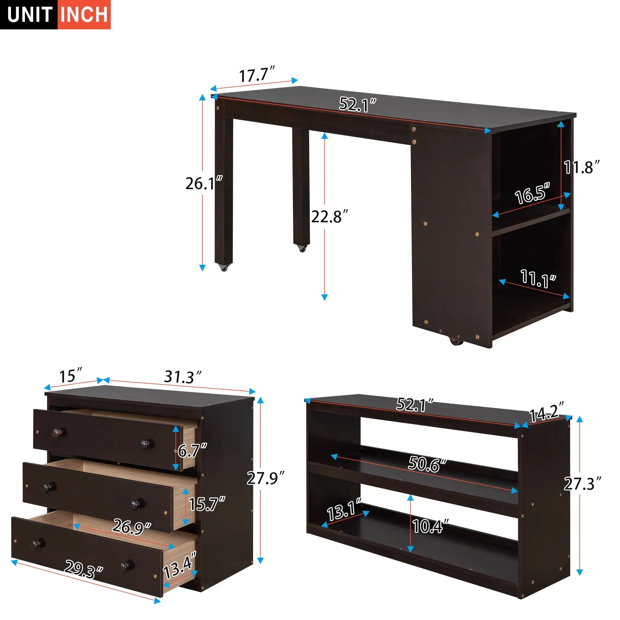 Full Size Low Loft Bed with Rolling Desk, Cabinet, Shelves & Safety Rails | Solid Wood Study Loft Bed – Espresso Next Gen Luxe Solutions