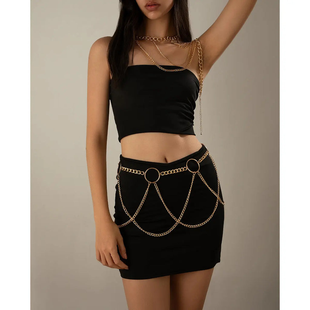 Punk Metal Tassel Chest Chain – U-Shape Cross Body & Waist Chain Next Gen Luxe Solutions