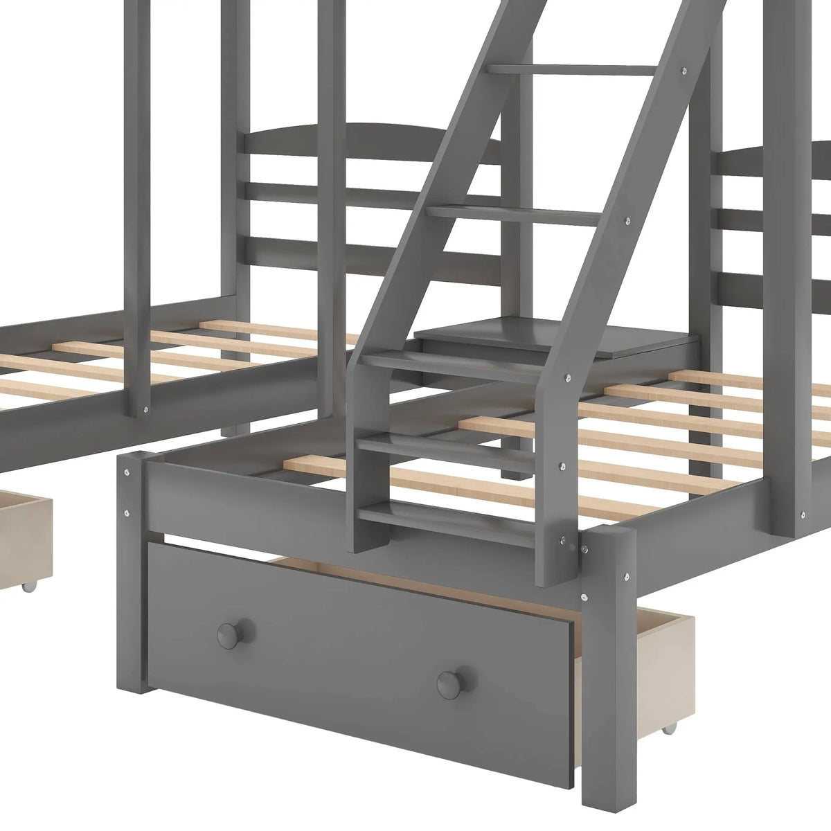 Full over Twin & Twin Triple Bunk Bed with 3 Drawers | Solid Pine & MDF, Full-Length Guardrail, 400 lb Capacity – Gray Next Gen Luxe Solutions